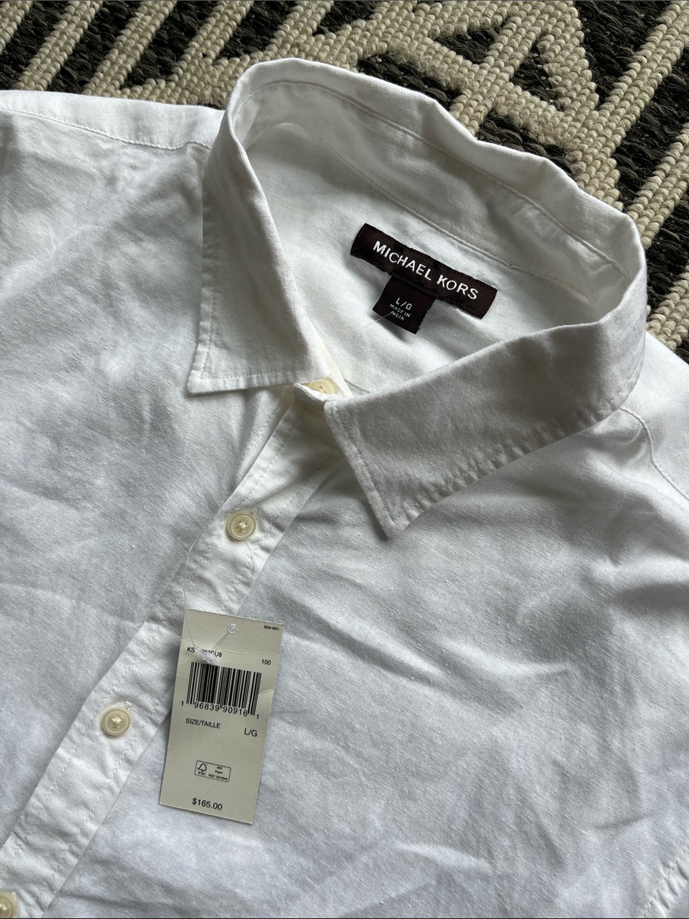 Michael Kors Men's White Linen Casual Button-Down Shirt